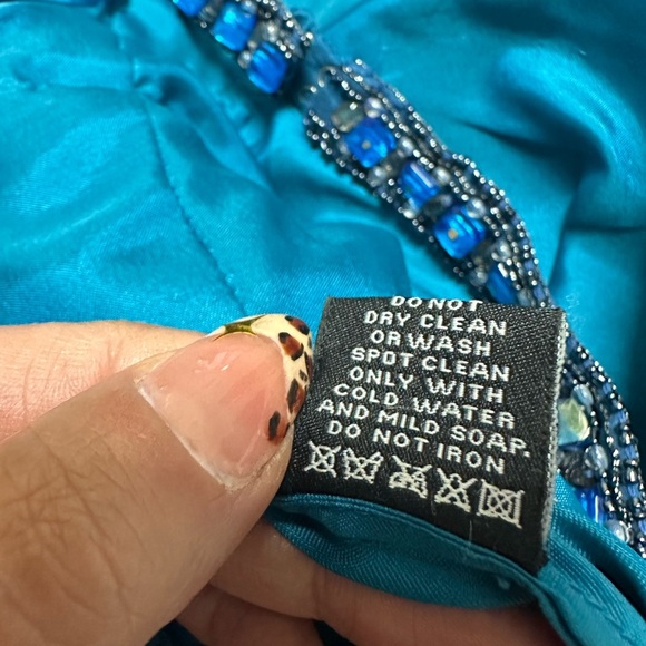 Adrianna Papell Blue Halter Dress with Beaded Details for Prom or Formal - Picture 13 of 16